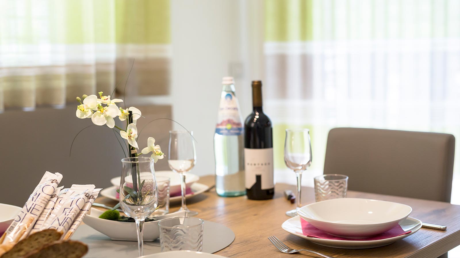 Detail of the table set for lunch at the apartment South Tyrol